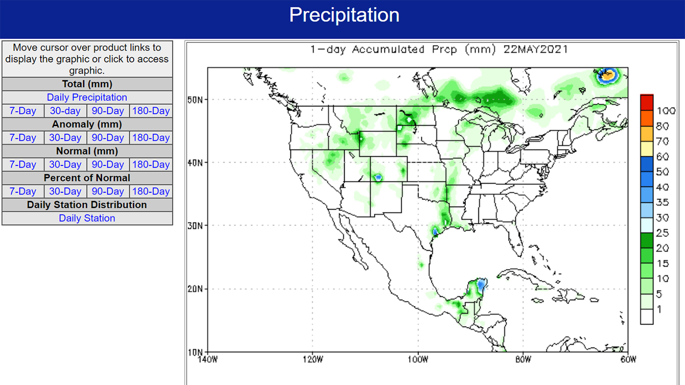 Example full sized image for Recent Precipitation and Temperature (including Normals and Anomalies) - Maps