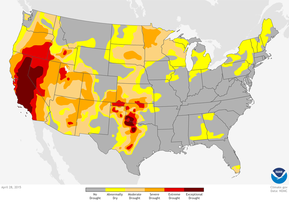large drought conditions map NOAA Climate.gov