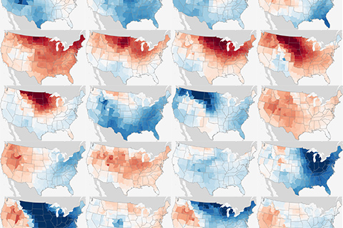 U.S. winter temperatures for every El Niño since 1950