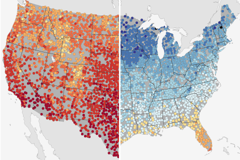 U.S. spring extremes: coldest and warmest first day of spring