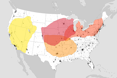 Influence of global warming on U.S. heat waves may be felt first in the West and Great Lakes regions