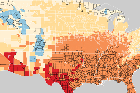 National Climate Assessment map shows uneven impact of future global warming on U.S. energy spending