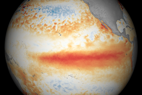 February 2016 ocean temperatures across the tropical Pacific