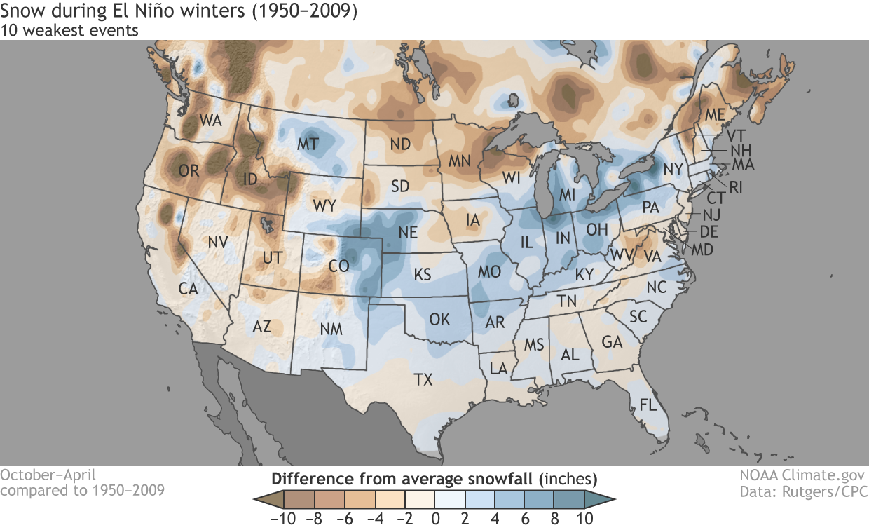 US snow patterns during weak El Niño events NOAA Climate.gov