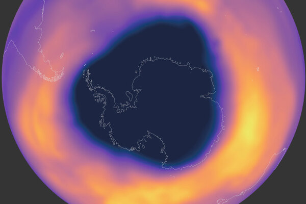 Map of ozone hole over Antarctica at the 2024 maximum extent