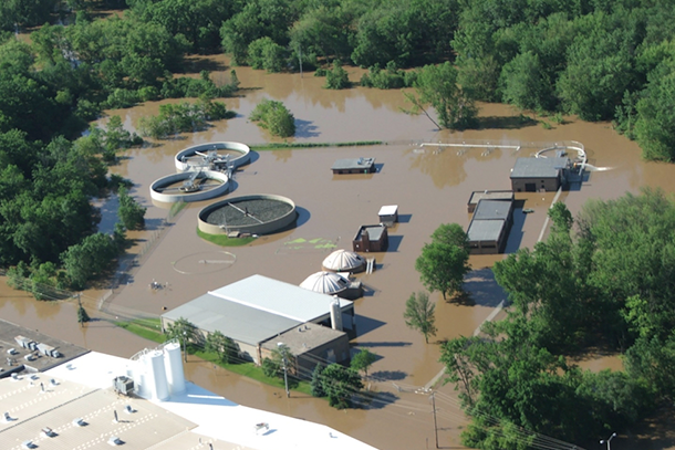 Aerial photo of flooding among trees