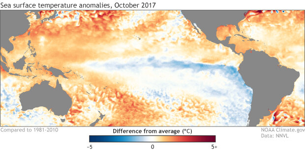 Sea surface temperature anomaly map