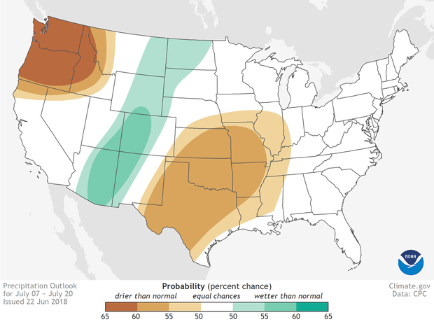 Precipitation outlook, July 7-20 2018