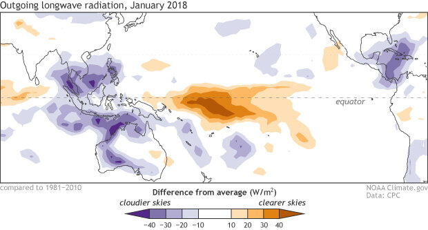 Image of outgoing longwave radiation, January 2018