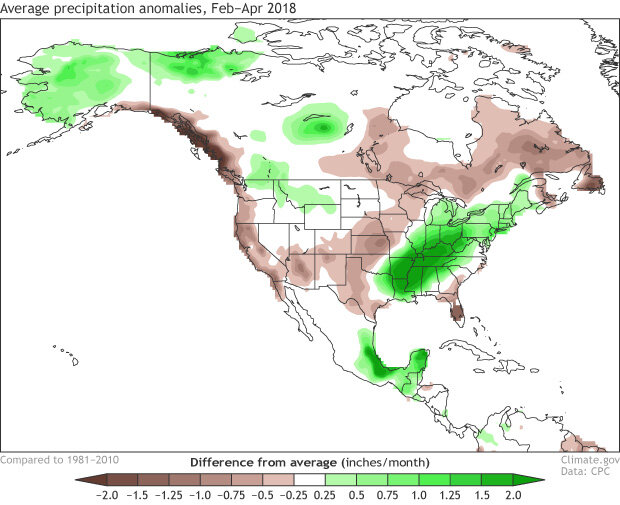 February–March 2018 rain and snow patterns