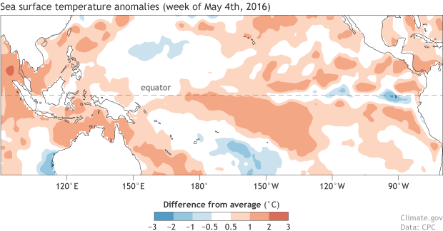 Sea surface temperature anomaly map