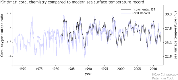 Relationship between coral chemistry and sea surface temperature