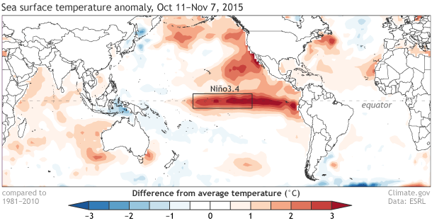 Sea surface temperature anomaly map