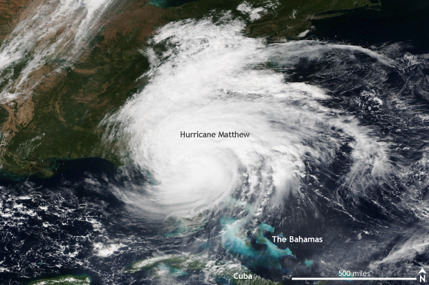 Hurricane Matthew following the coastline