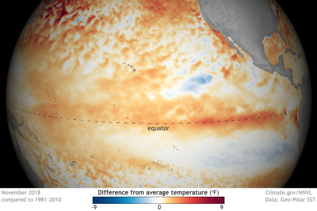 November 2018 sea surface temperature anomalies