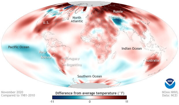 Temperature anomaly map