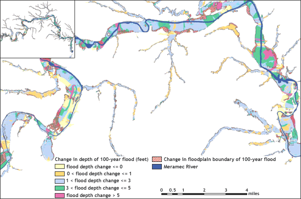 Map of changes in flood zones along Mississippi in St. Louis