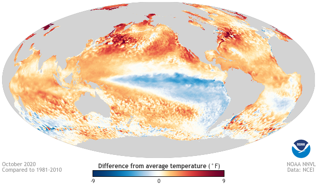 Sea surface temperature anomaly map