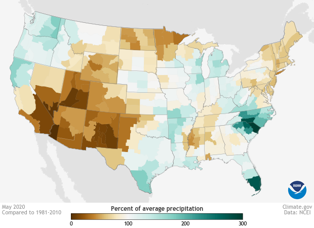 U.S. map of precipitation anomalies