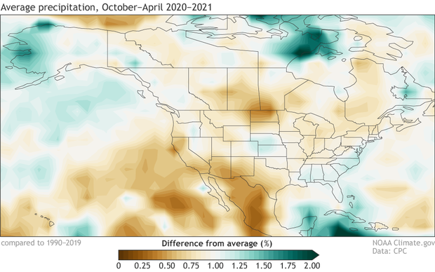 Map of precipitation patterns across U.S.