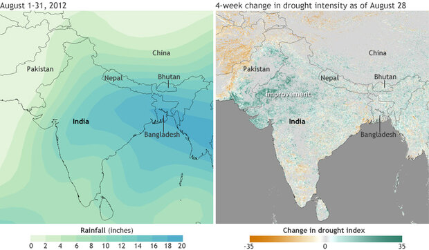 Total rainfall and change in drought maps August 2012