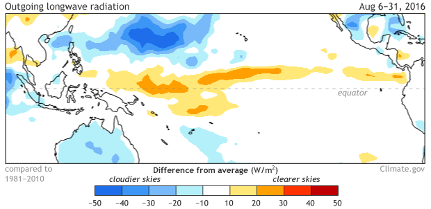 Map of Pacific Ocean showing cloud patterns in August 2016