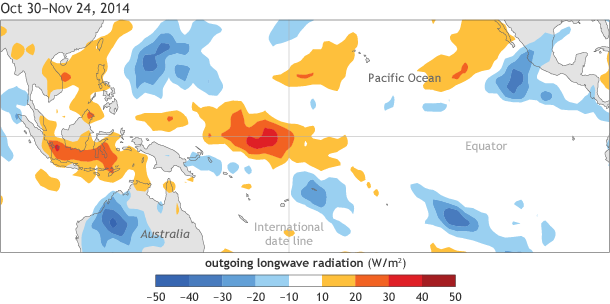 Outgoing longwave radiation, Oct 30-Nov 24, 2014