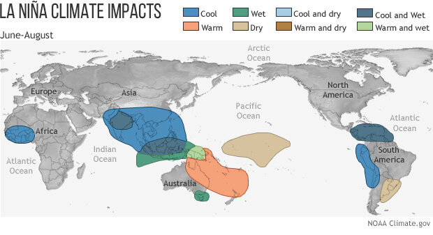 Rainfall associated with La Niña