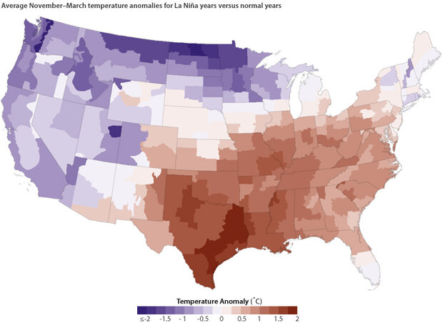 Average November-March temperature anomalies