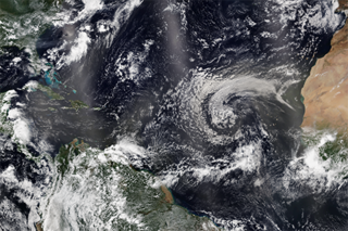 Map image for Dust from the Sahara Desert stretches across the tropical Atlantic Ocean in late June/early July 2018