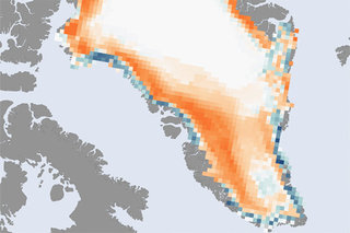 Map image for 2011 Melt Season on Greenland Up to 30 Days Longer than Average