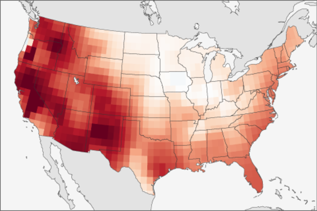 The climate trends in summer temperatures across the United States. Summer temperatures are warming most across the West